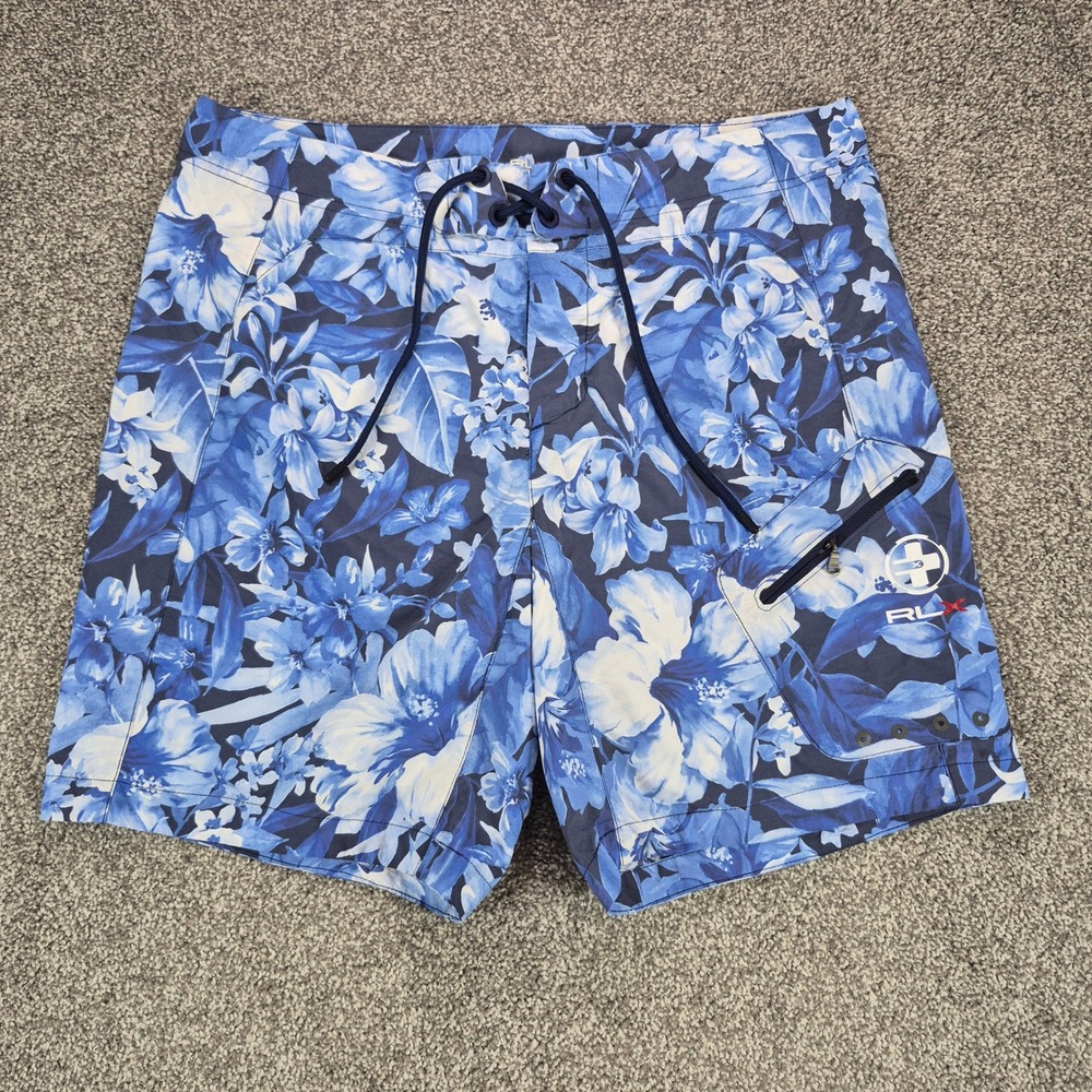 RLX Ralph Lauren Board Shorts Mens 34 Blue Floral Swim Trunks